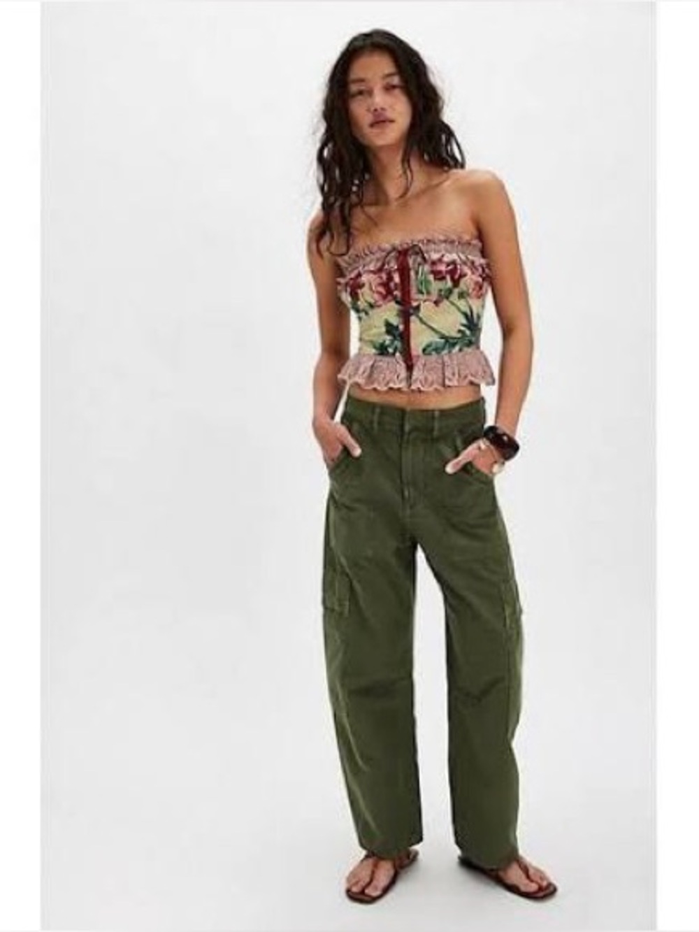 Free People Dolly Tube Top Floral Smocked Strapless Crop Top NWT XL